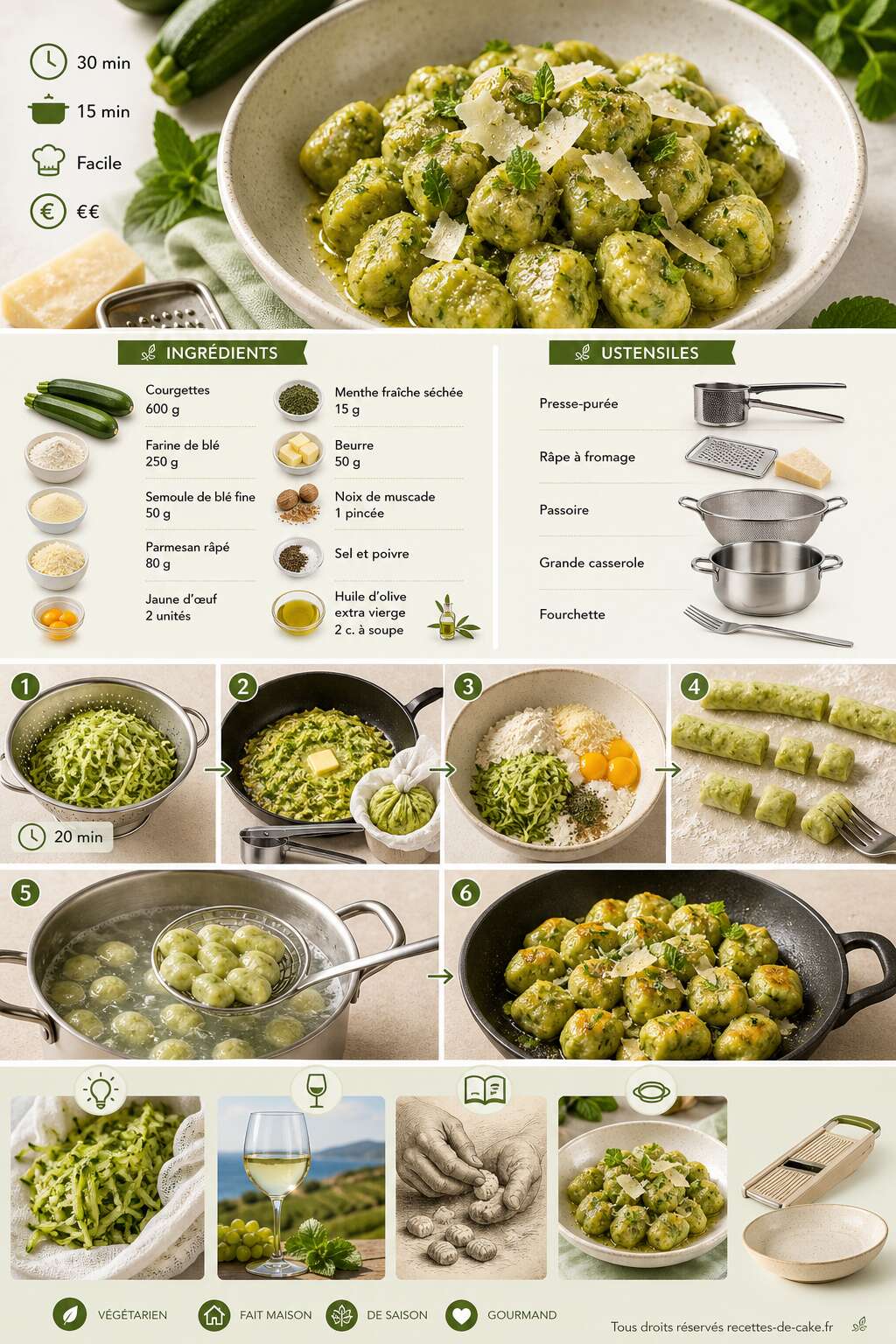 Fiche recette Gnocchis de courgette à la menthe : recette facile et savoureuse Fiche recette Gnocchis de courgette à la menthe : recette facile et savoureuse