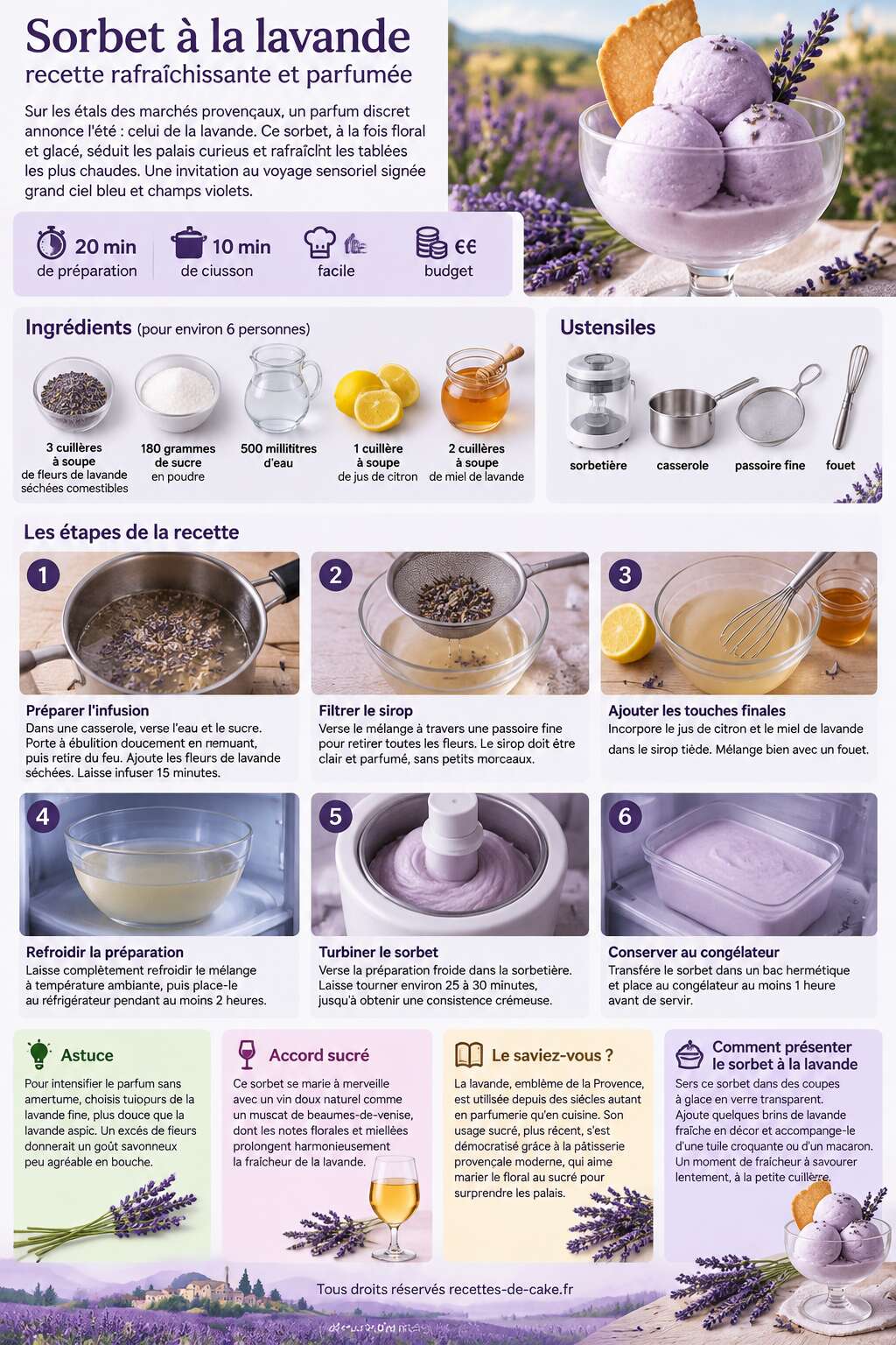 Fiche recette Sorbet à la lavande : recette rafraîchissante et parfumée Fiche recette Sorbet à la lavande : recette rafraîchissante et parfumée