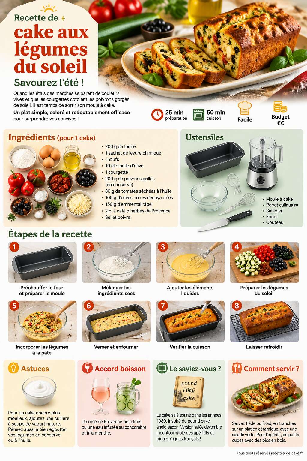 Fiche recette Recette de cake aux légumes du soleil : savourez l'été Fiche recette Recette de cake aux légumes du soleil : savourez l'été
