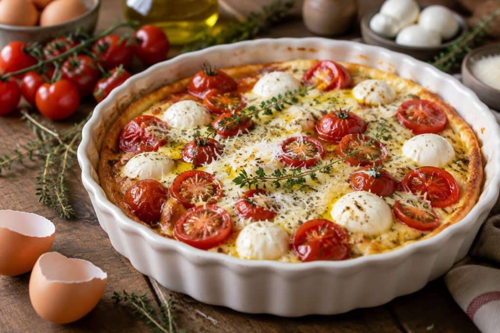 Clafoutis tomates cerises et mozzarella : recette facile