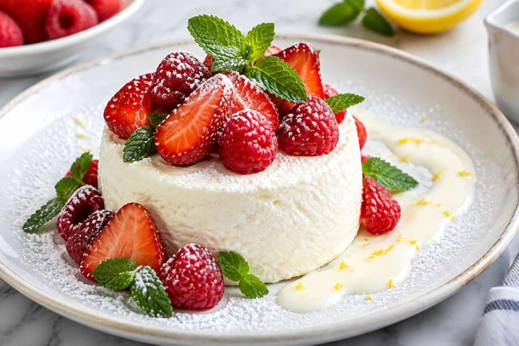 Mousse de ricotta : fraises, framboises et menthe fraƮche