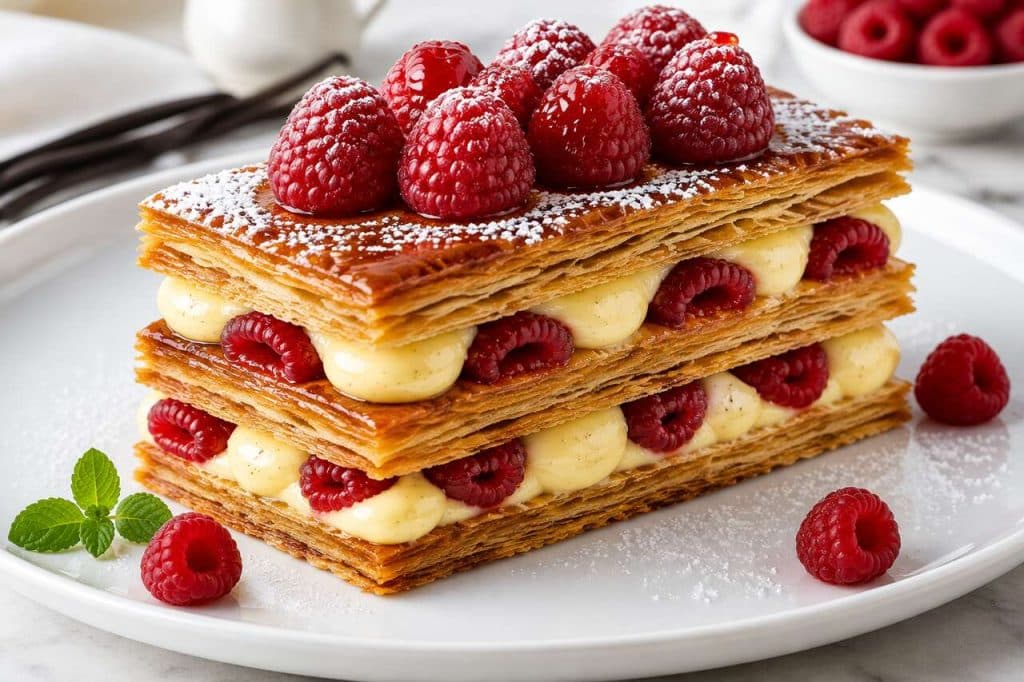Millefeuille caramélisé aux framboises : recette gourmande