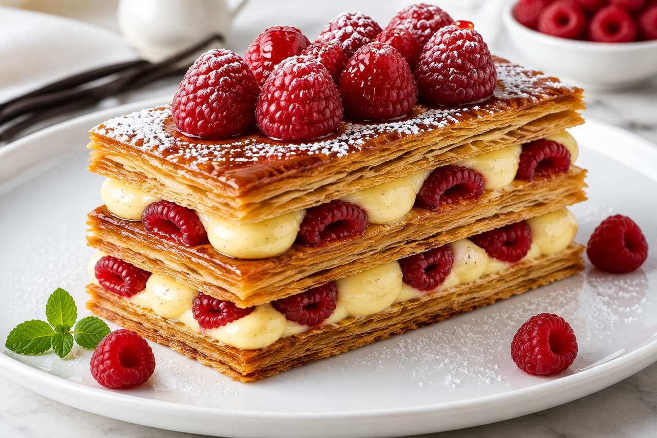 Millefeuille caramélisé aux framboises : recette gourmande