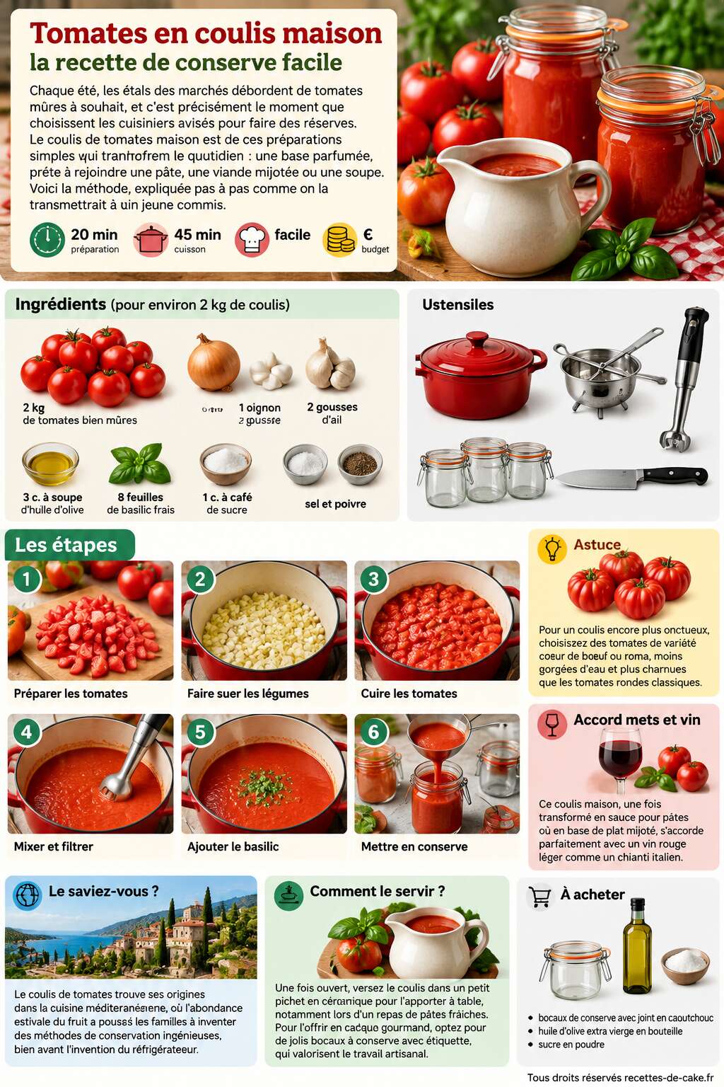 Fiche recette Tomates en coulis maison : la recette de conserve facile Fiche recette Tomates en coulis maison : la recette de conserve facile