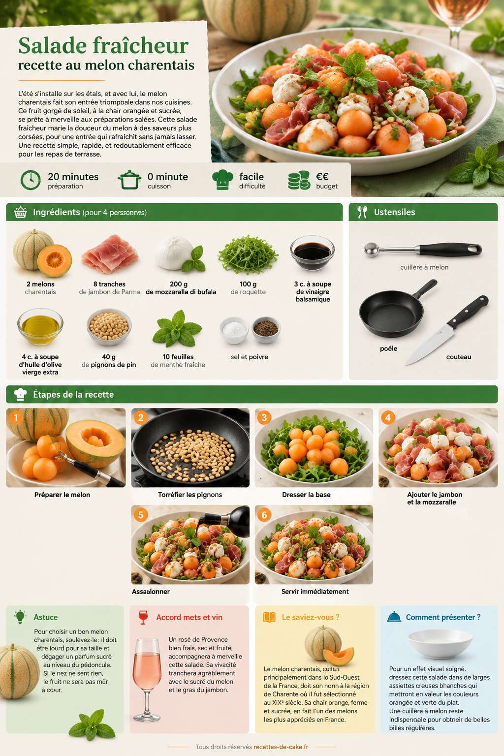 Fiche recette Salade fraîcheur : recette au melon charentais Fiche recette Salade fraîcheur : recette au melon charentais