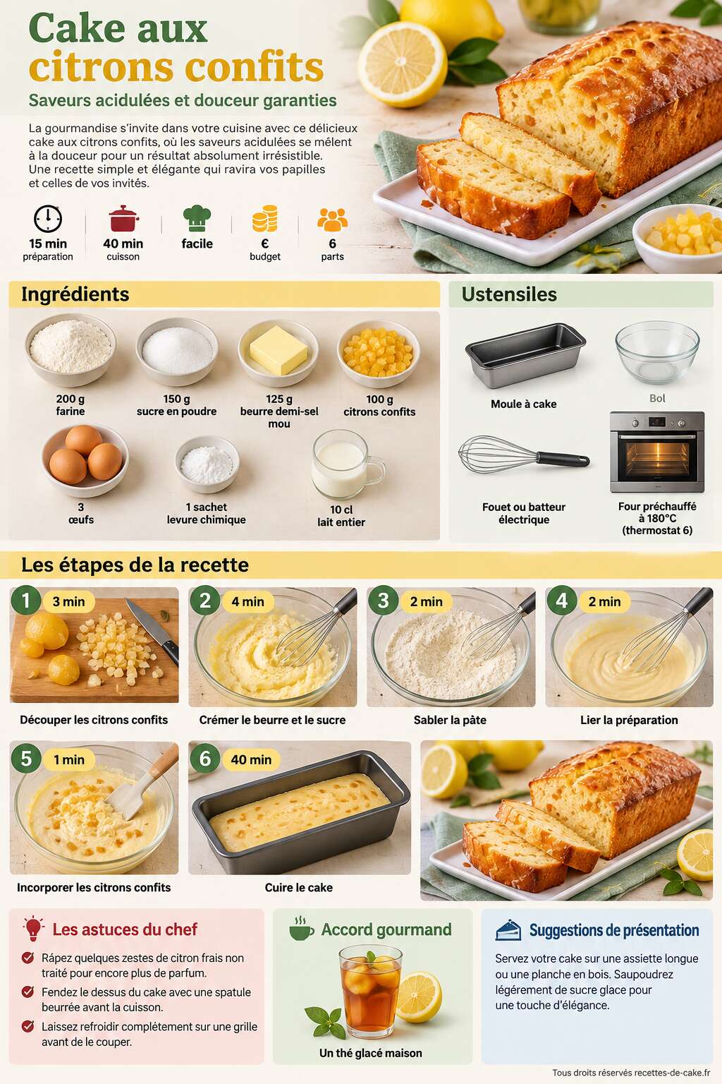 Fiche recette Recette de cake aux citrons confits : saveurs acidulées et douceur garanties Fiche recette Recette de cake aux citrons confits : saveurs acidulées et douceur garanties