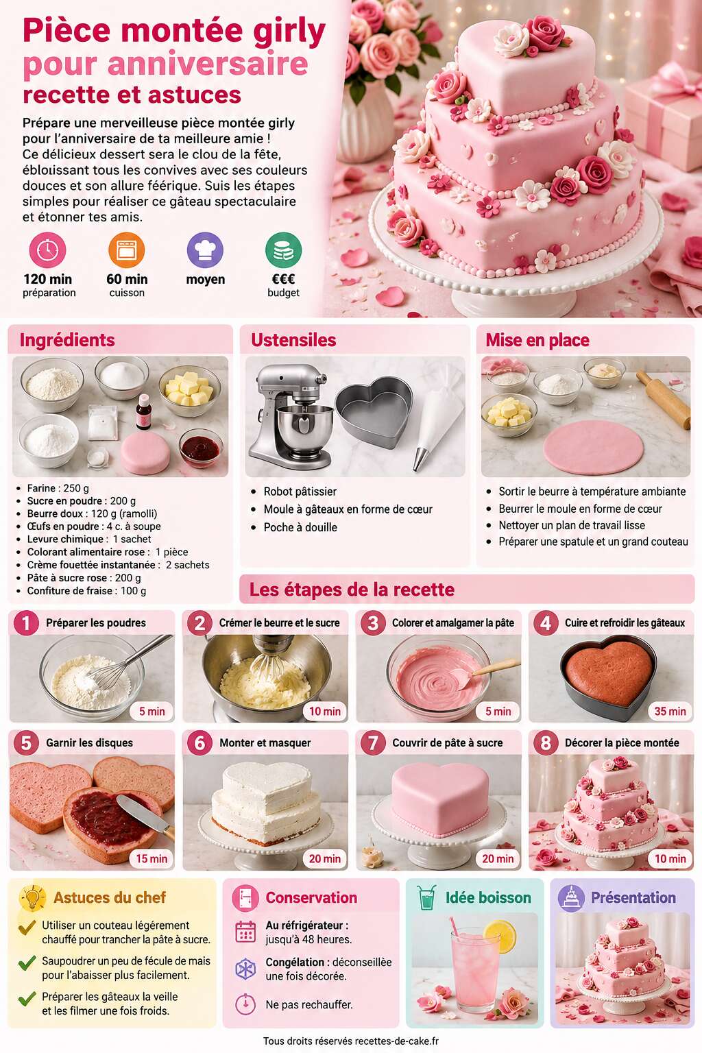 Fiche recette Pièce montée girly pour anniversaire : recette et astuces Fiche recette Pièce montée girly pour anniversaire : recette et astuces