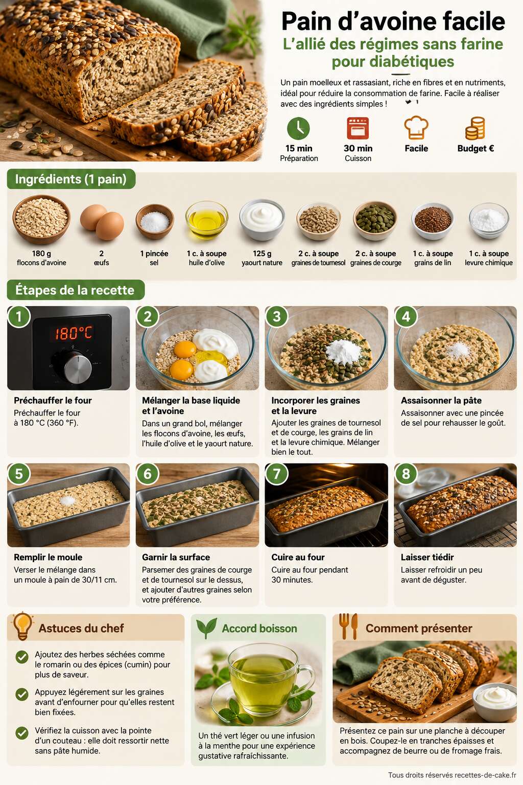 Fiche recette Pain d'avoine facile : l'alli&eacute; des r&eacute;gimes sans farine pour diab&eacute;tiques