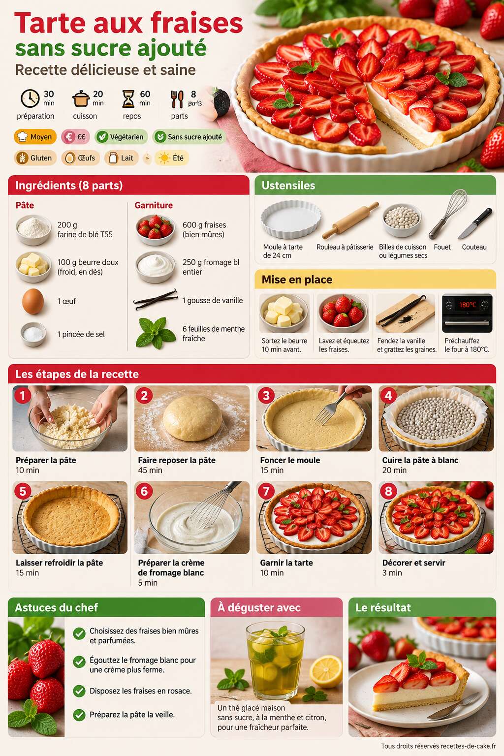 Fiche recette Tarte aux fraises sans sucre ajout&eacute; : recette d&eacute;licieuse et saine