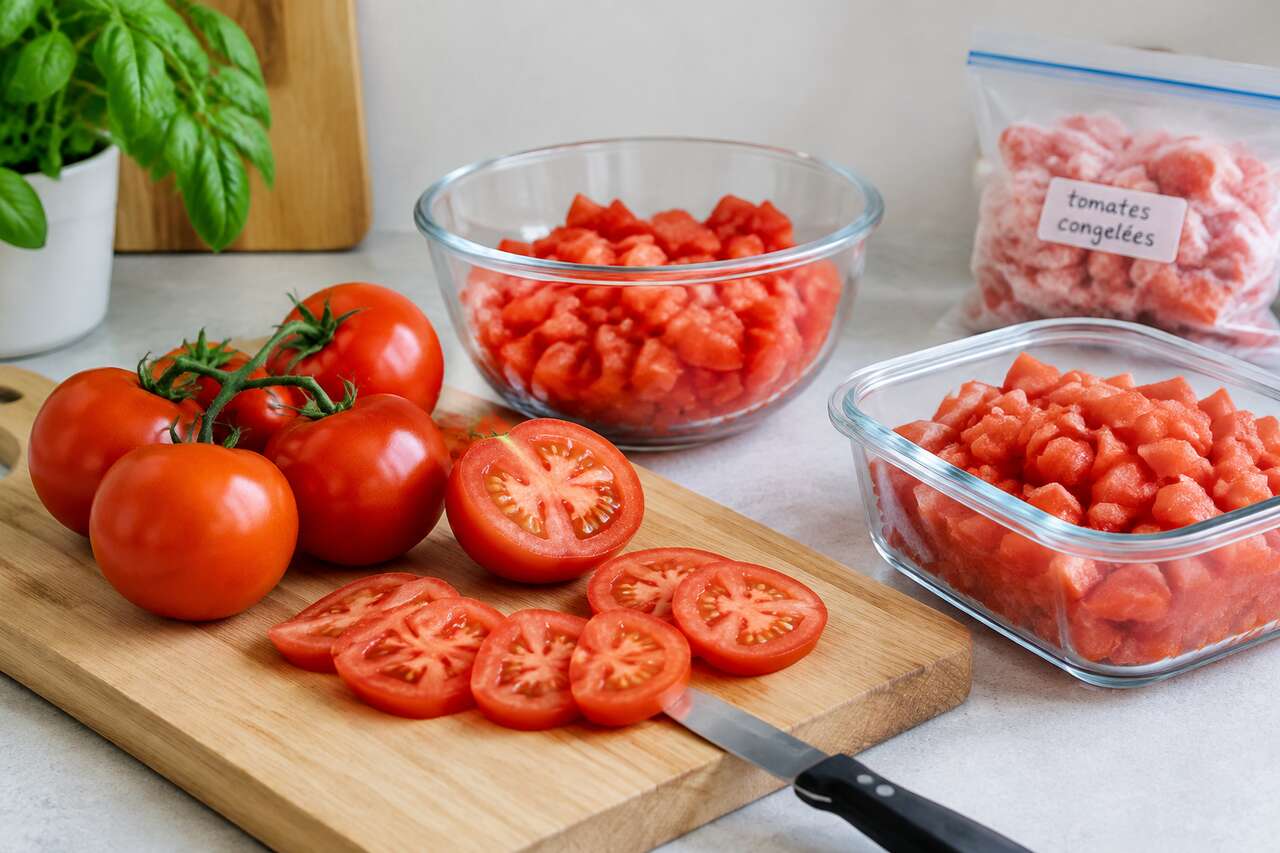 Option pratique: congeler des tomates en morceaux, tranches ou concassées Option pratique: congeler des tomates en morceaux, tranches ou concassées