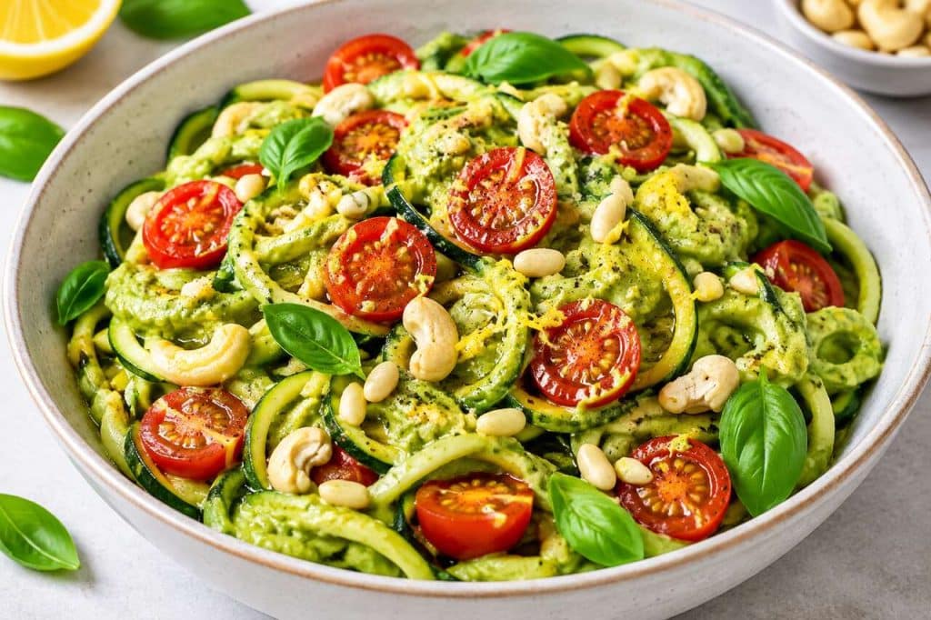 Recette : zoodles, spaghetti de courgettes au pesto d'avocat et tomates cerises