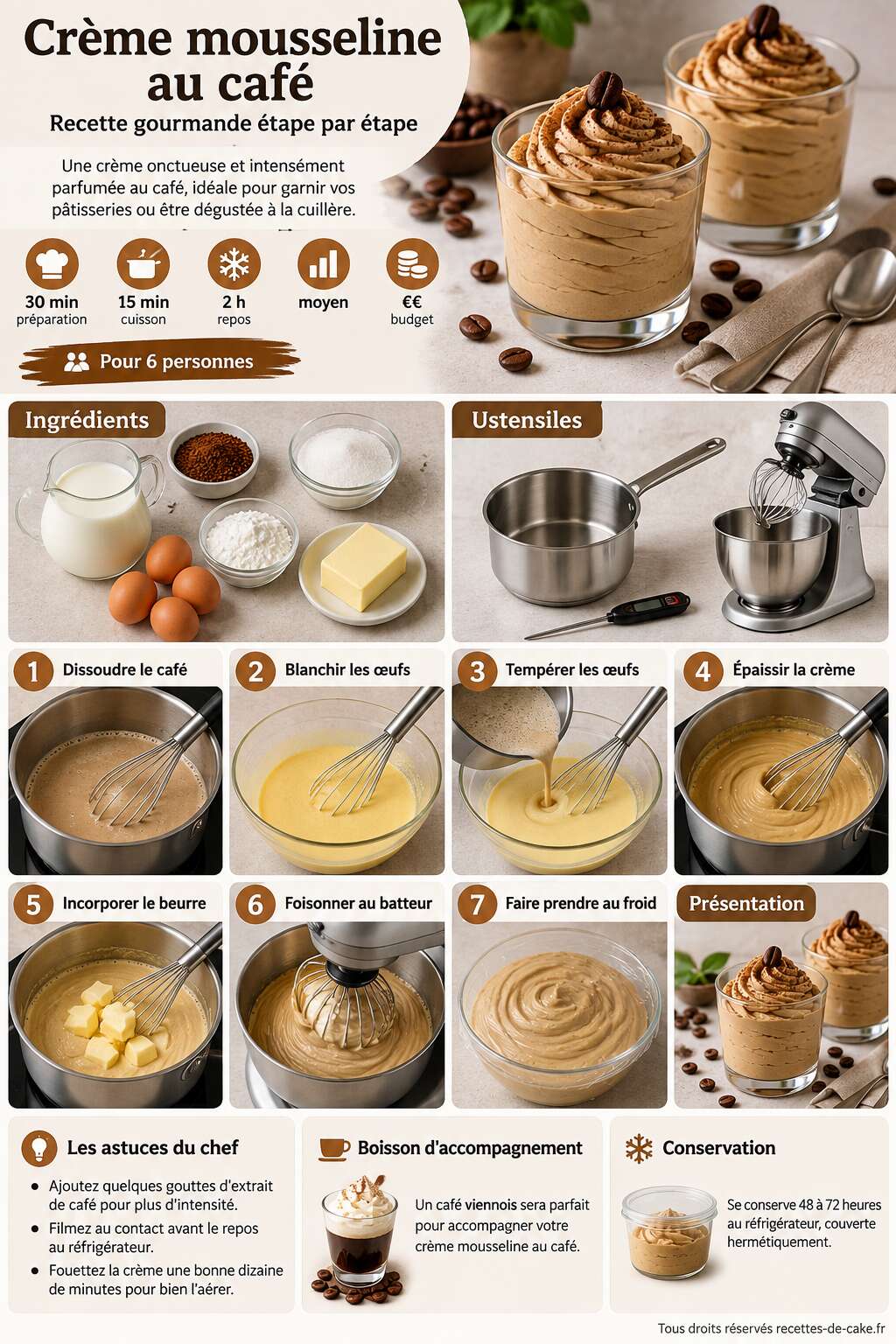 Fiche recette Cr&egrave;me mousseline au caf&eacute; : recette gourmande &eacute;tape par &eacute;tape