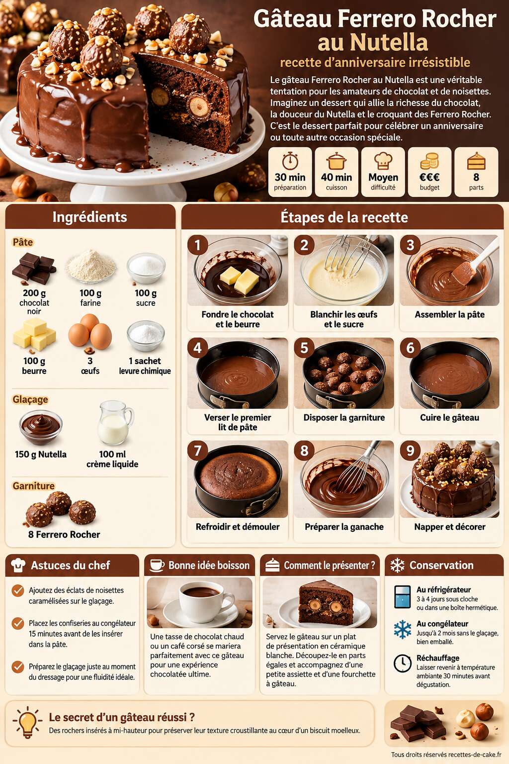 Fiche recette Gâteau Ferrero Rocher au Nutella : recette d'anniversaire irrésistible Fiche recette Gâteau Ferrero Rocher au Nutella : recette d'anniversaire irrésistible