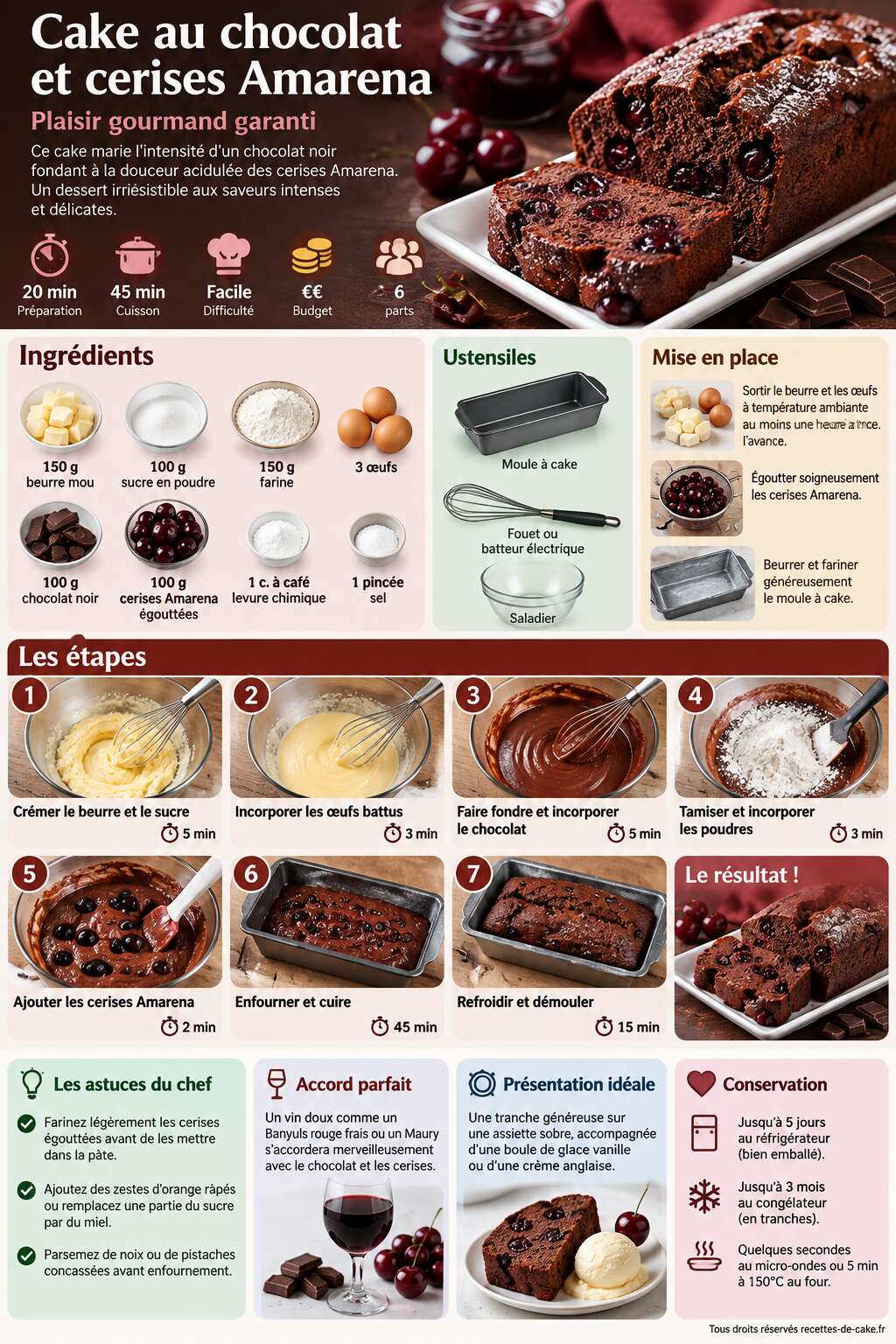 Fiche recette Recette de cake au chocolat et cerises Amarena : plaisir gourmand garantit Fiche recette Recette de cake au chocolat et cerises Amarena : plaisir gourmand garantit