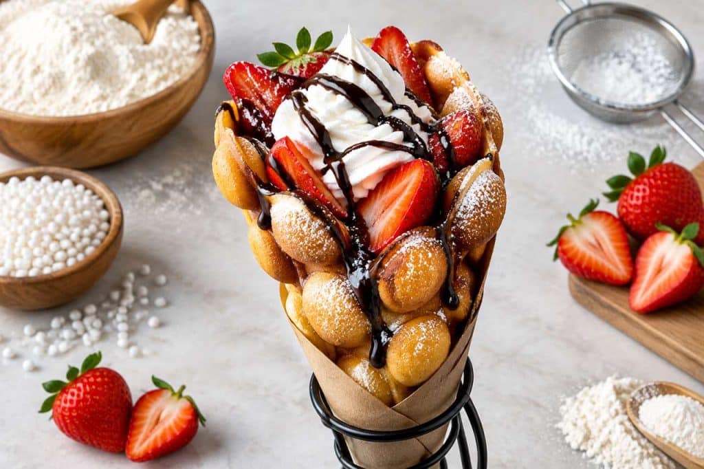 Recette de bubble waffle chocolat et fraise