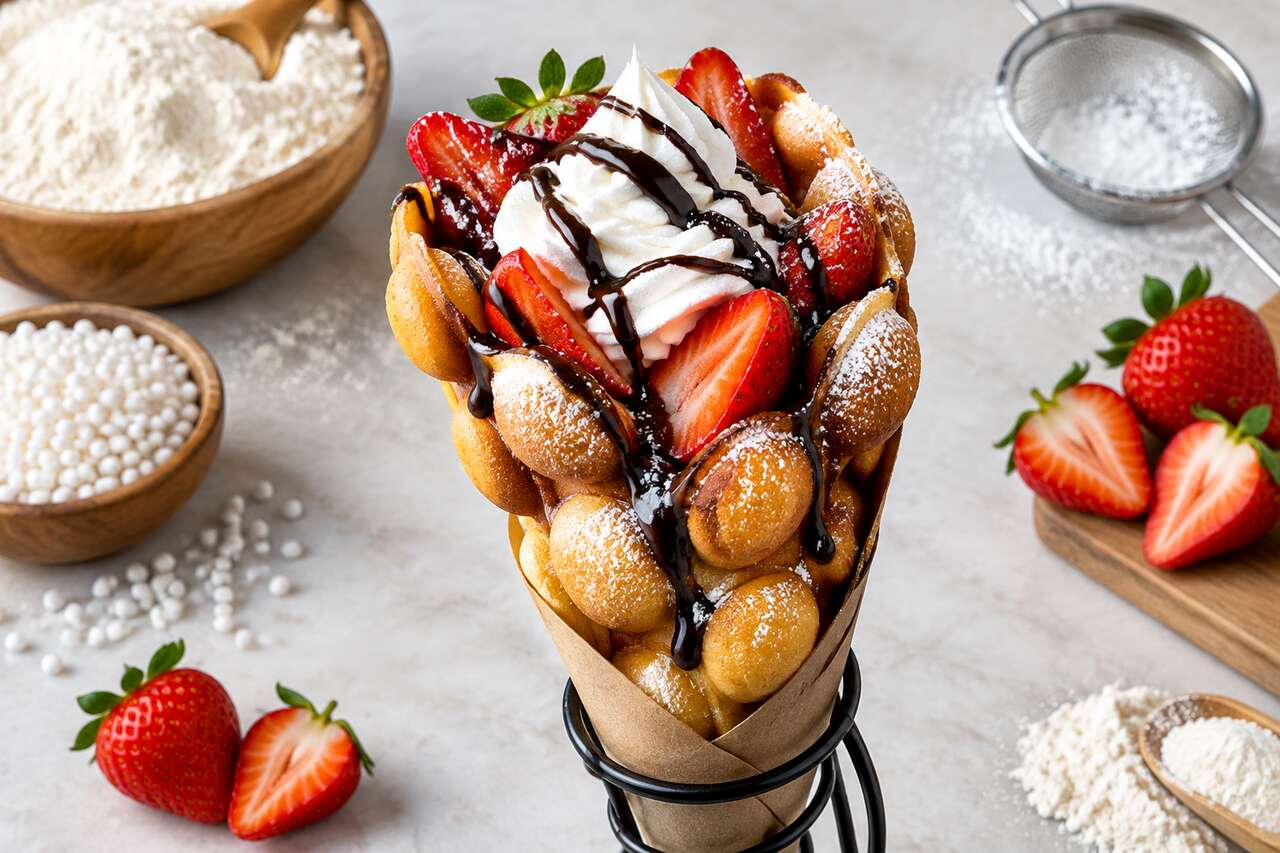 Recette de bubble waffle chocolat et fraise