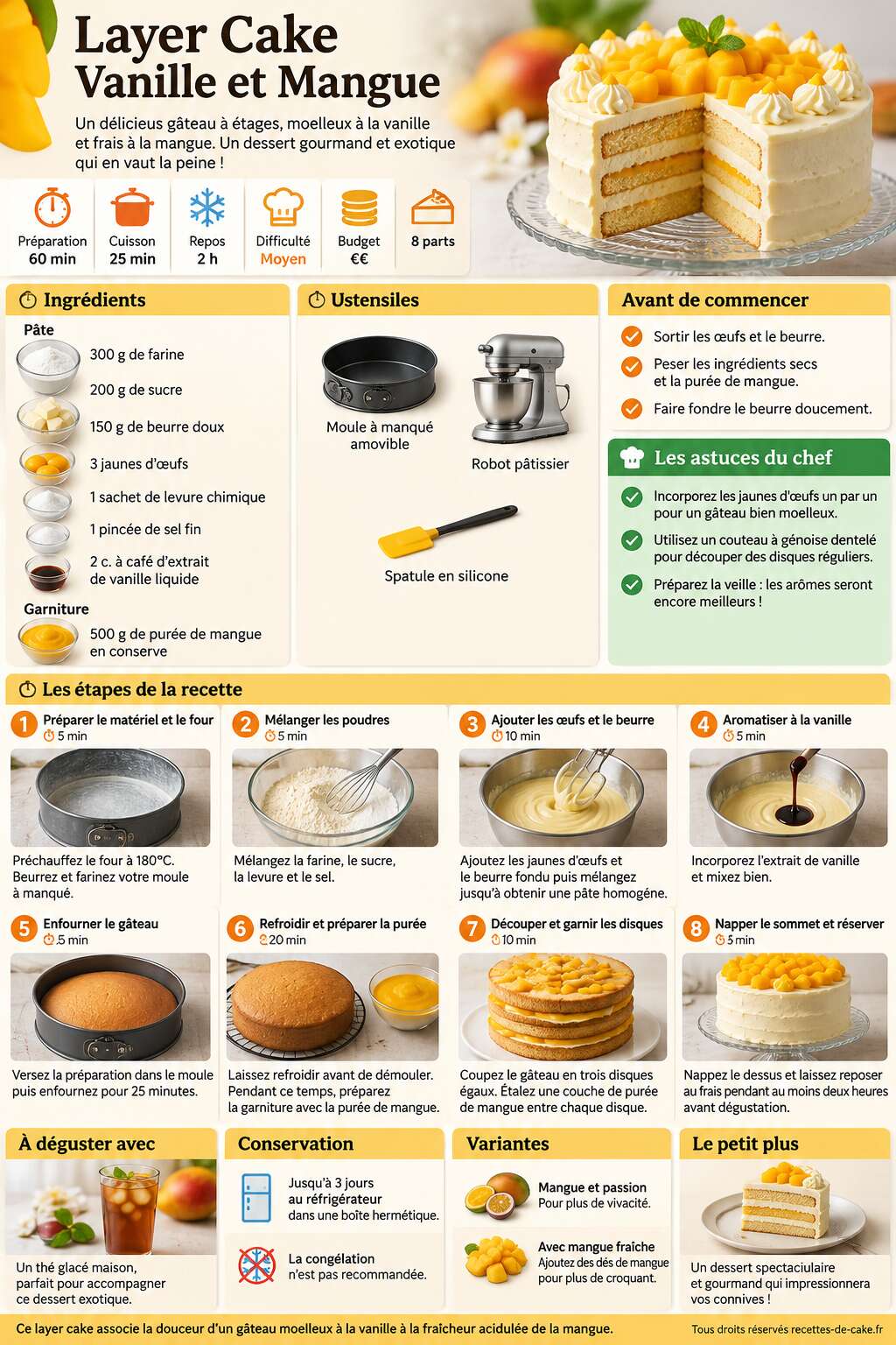 Fiche recette Recette : layer Cake Vanille et Mangue Fiche recette Recette : layer Cake Vanille et Mangue
