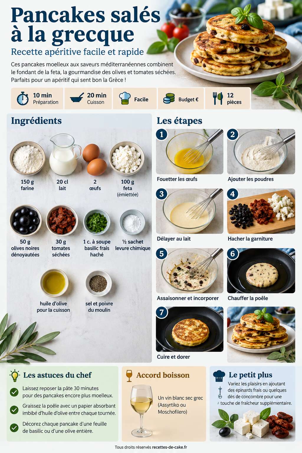 Fiche recette Pancakes salés à la grecque : recette apéritive facile et rapide Fiche recette Pancakes salés à la grecque : recette apéritive facile et rapide