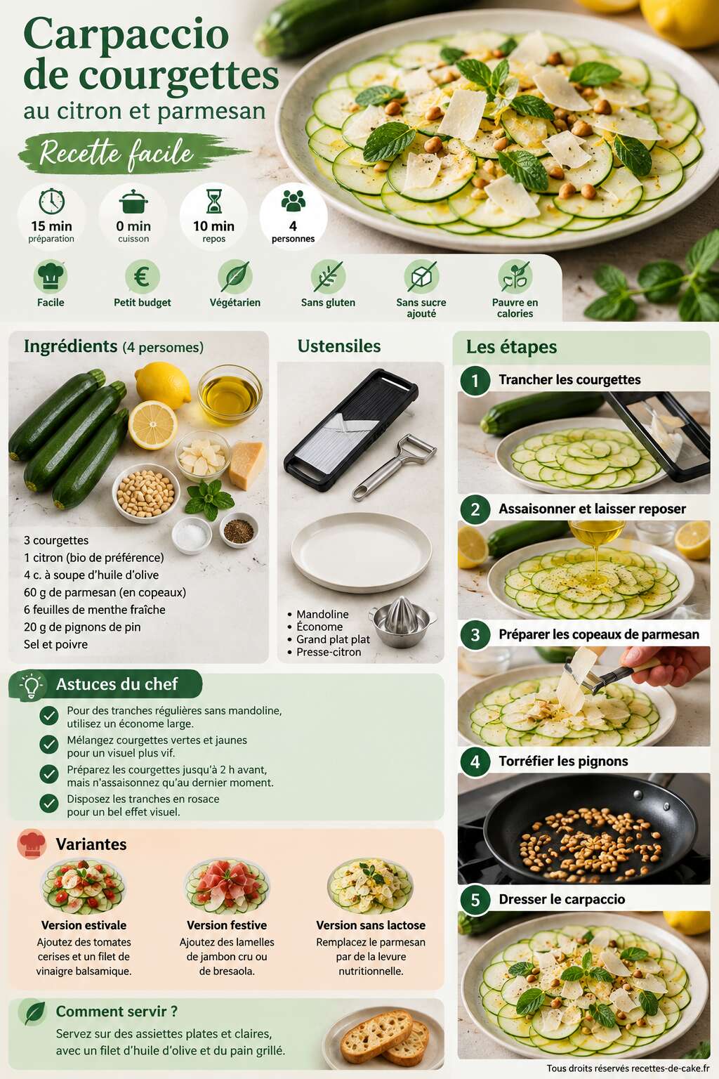Fiche recette Carpaccio de courgettes au citron et parmesan : recette facile Fiche recette Carpaccio de courgettes au citron et parmesan : recette facile