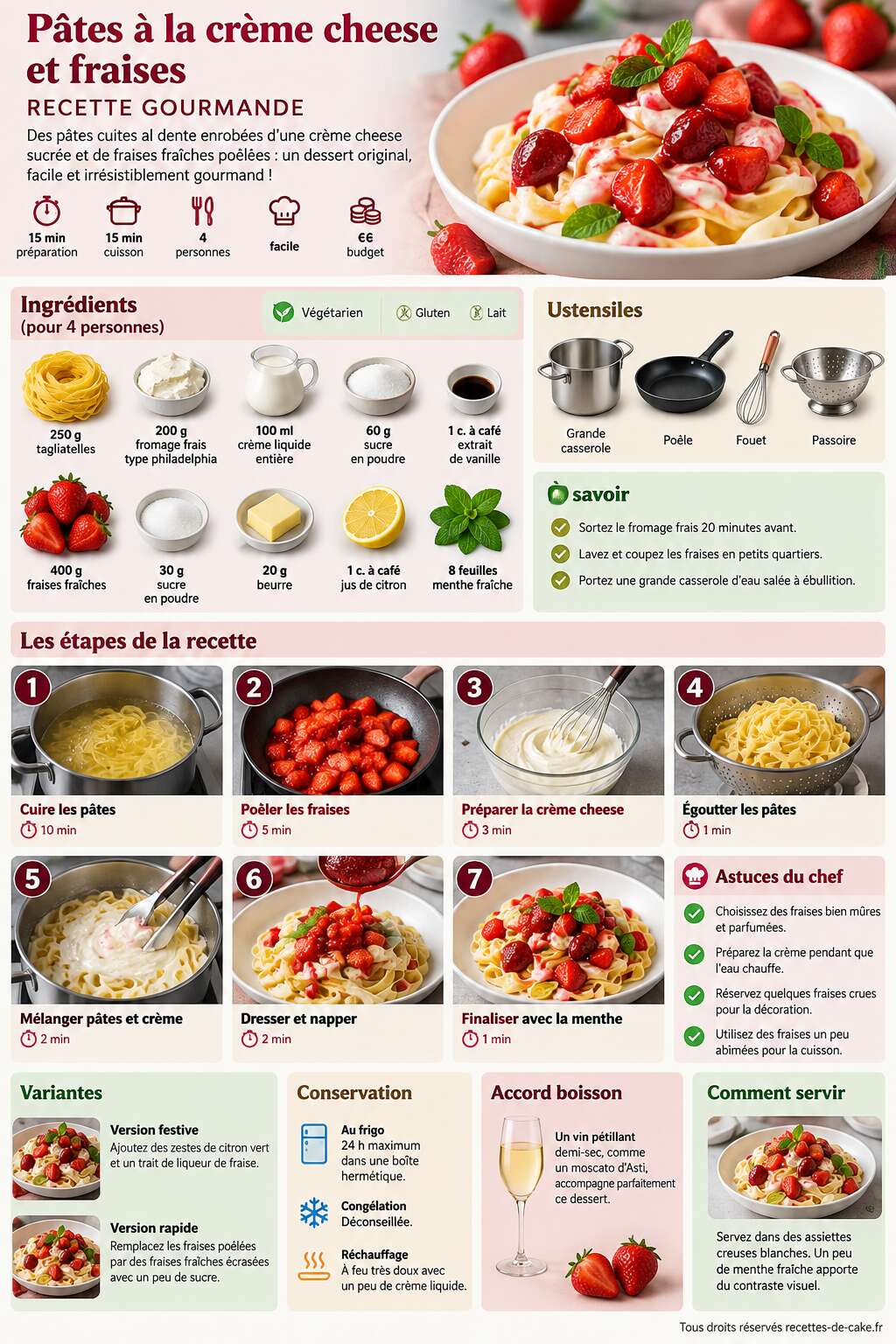 Fiche recette Pâtes à la crème cheese et fraises : recette gourmande Fiche recette Pâtes à la crème cheese et fraises : recette gourmande