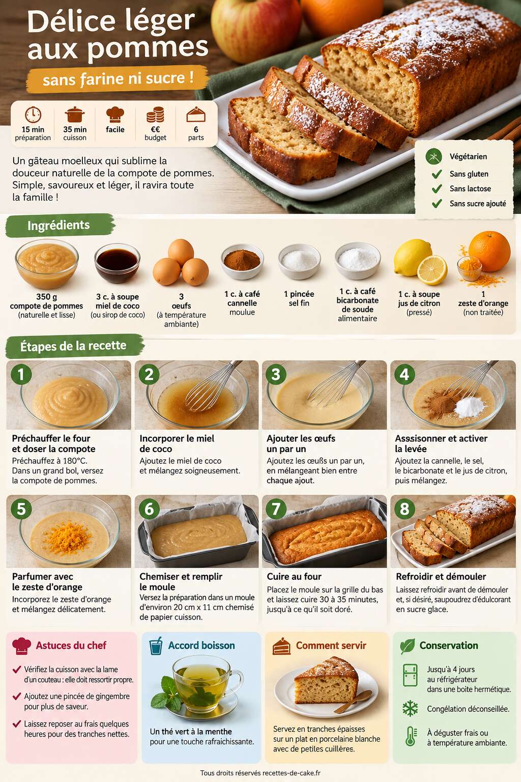 Fiche recette Délice léger aux pommes : sans farine ni sucre ! Fiche recette Délice léger aux pommes : sans farine ni sucre !