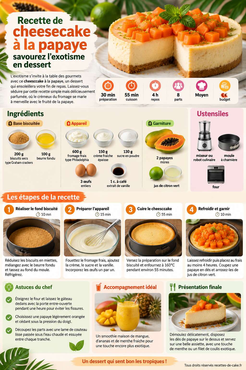 Fiche recette Recette de cheesecake à la papaye : savourez l'exotisme en dessert Fiche recette Recette de cheesecake à la papaye : savourez l'exotisme en dessert