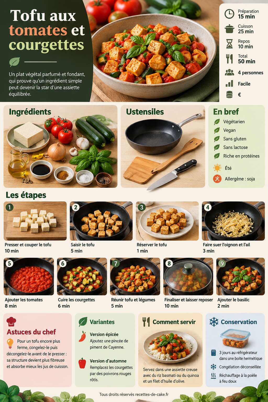 Fiche recette Recette : tofu aux tomates et courgettes Fiche recette Recette : tofu aux tomates et courgettes
