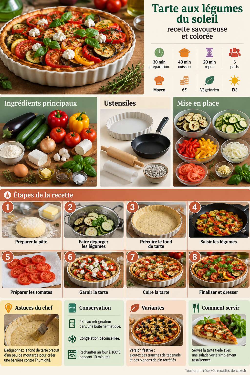 Fiche recette Tarte aux légumes du soleil : recette savoureuse et colorée Fiche recette Tarte aux légumes du soleil : recette savoureuse et colorée
