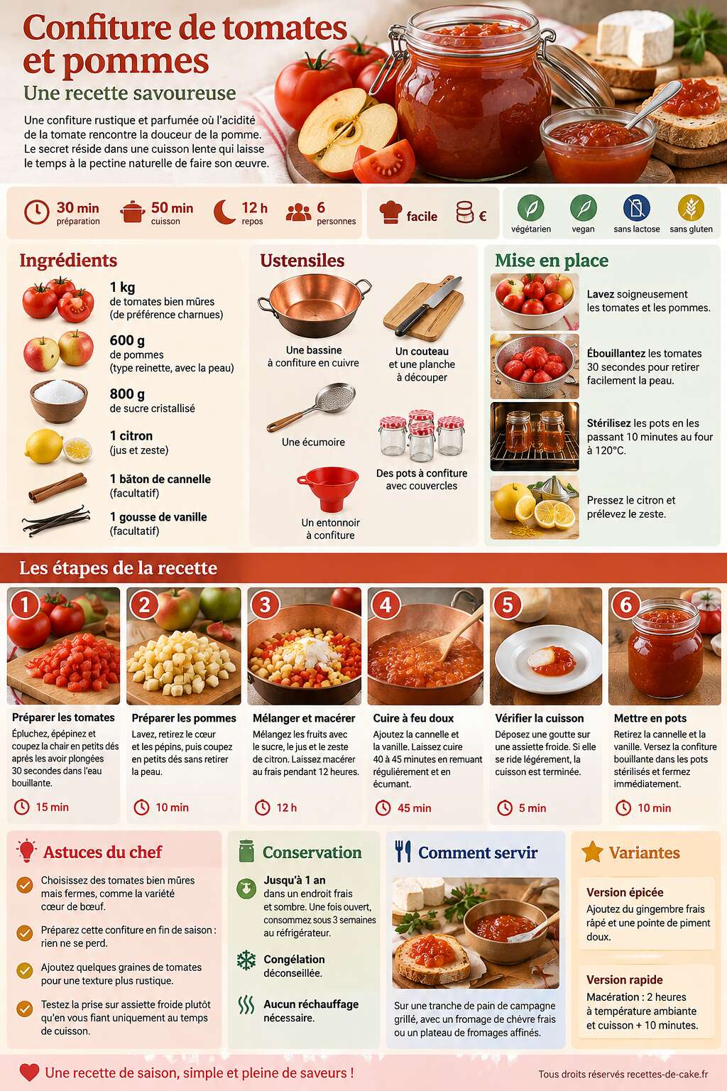 Fiche recette Confiture de tomates et pommes : recette savoureuse