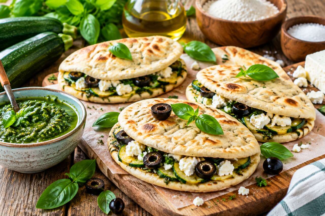 Mini piadina courgette, feta et olive : recette gourmande