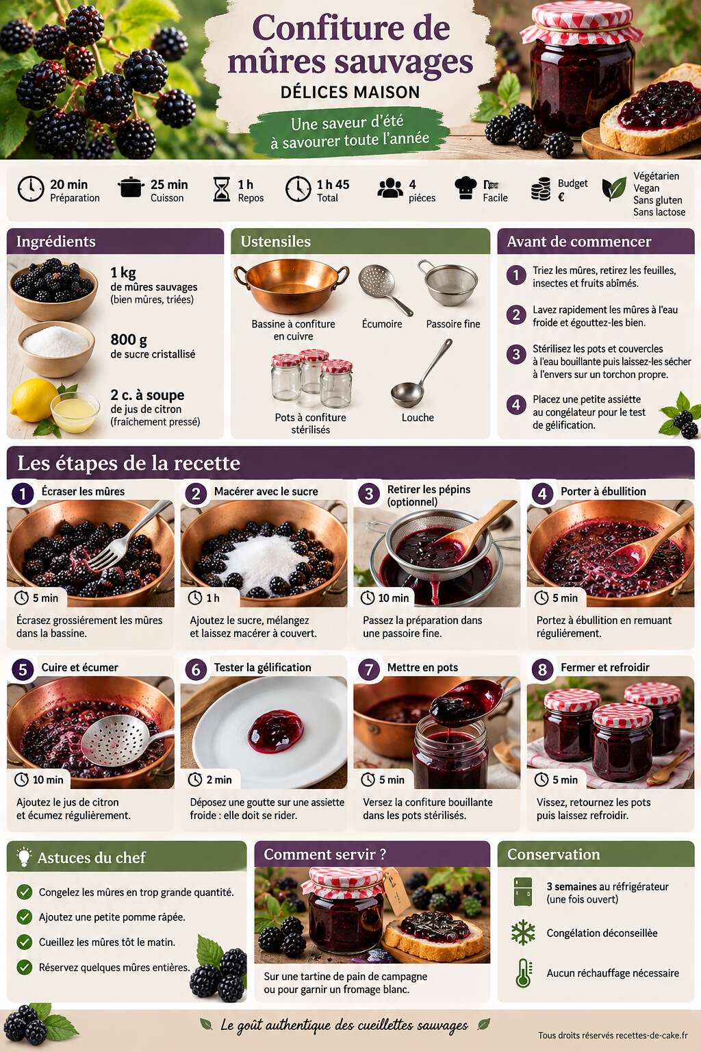 Fiche recette Recette confiture de m&ucirc;res sauvages : d&eacute;lices maison