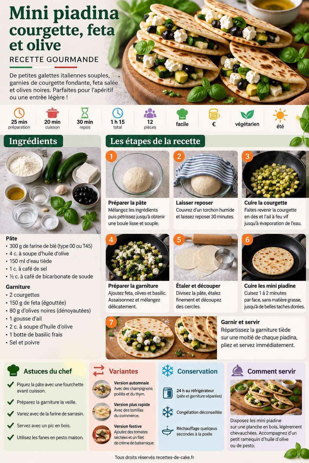 Fiche recette Mini piadina courgette, feta et olive : recette gourmande
