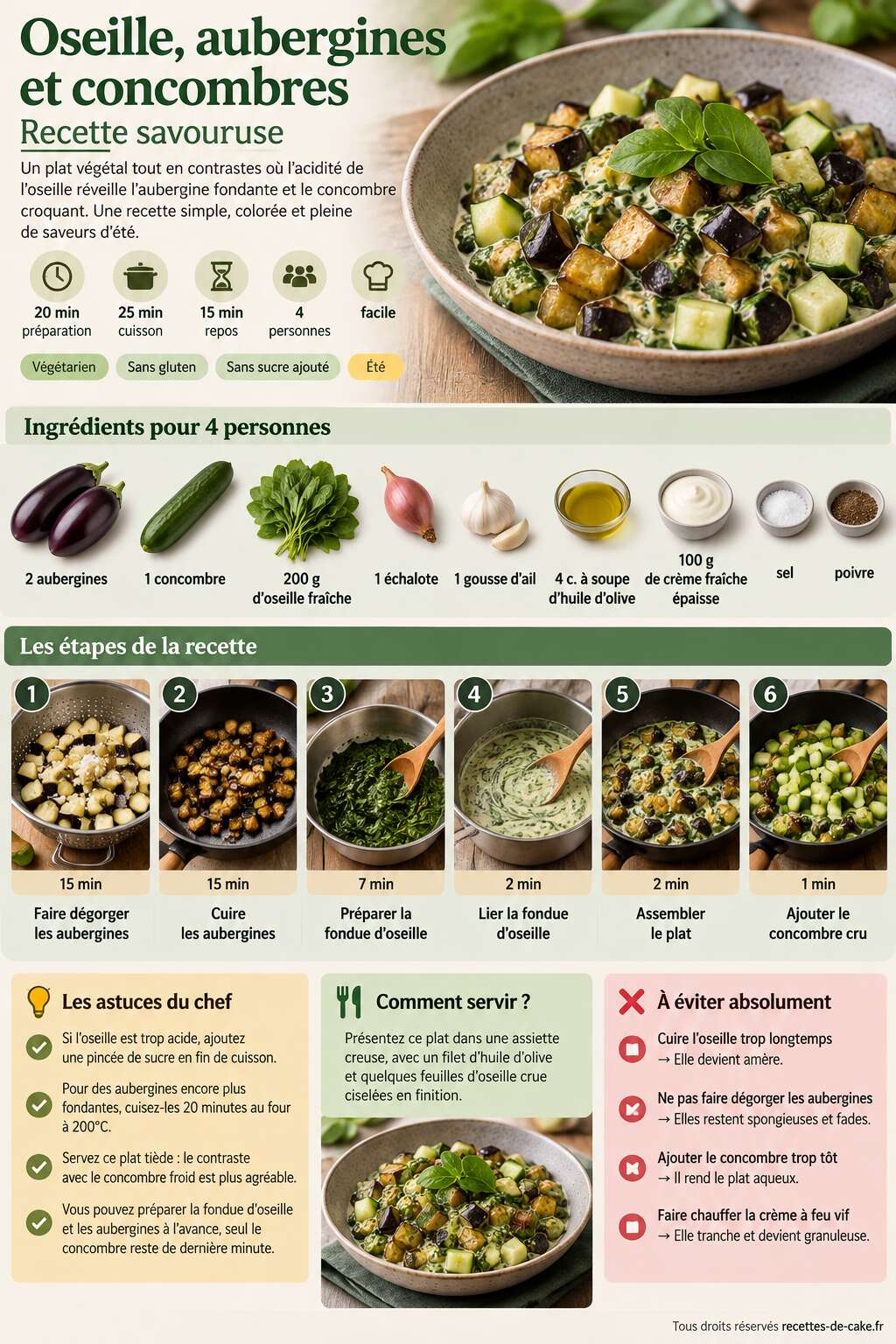 Fiche recette Oseille, aubergines et concombres : recette savoureuse Fiche recette Oseille, aubergines et concombres : recette savoureuse