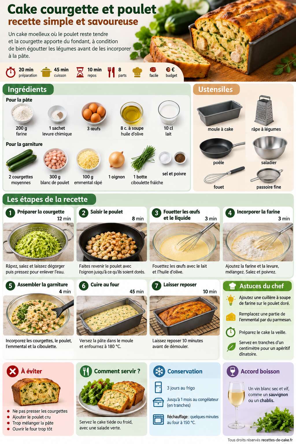 Fiche recette Cake courgette et poulet : recette simple et savoureuse