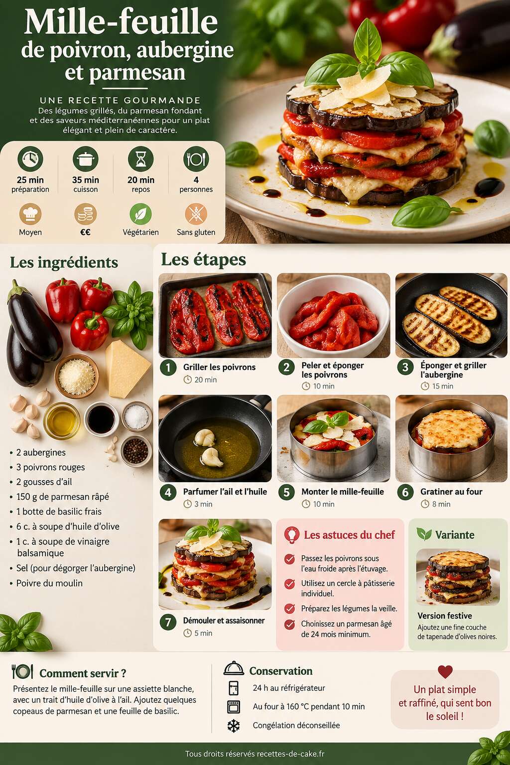 Fiche recette Mille-feuille de poivron, aubergine et parmesan : recette gourmande