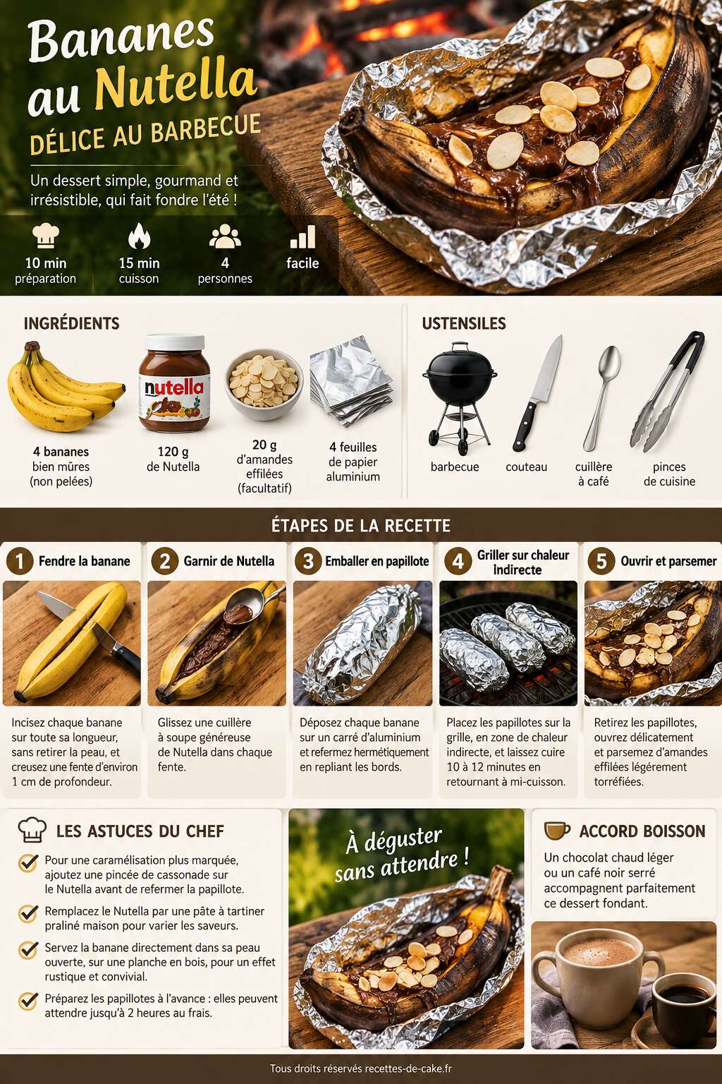 Fiche recette Bananes au Nutella : délice au Barbecue Fiche recette Bananes au Nutella : délice au Barbecue