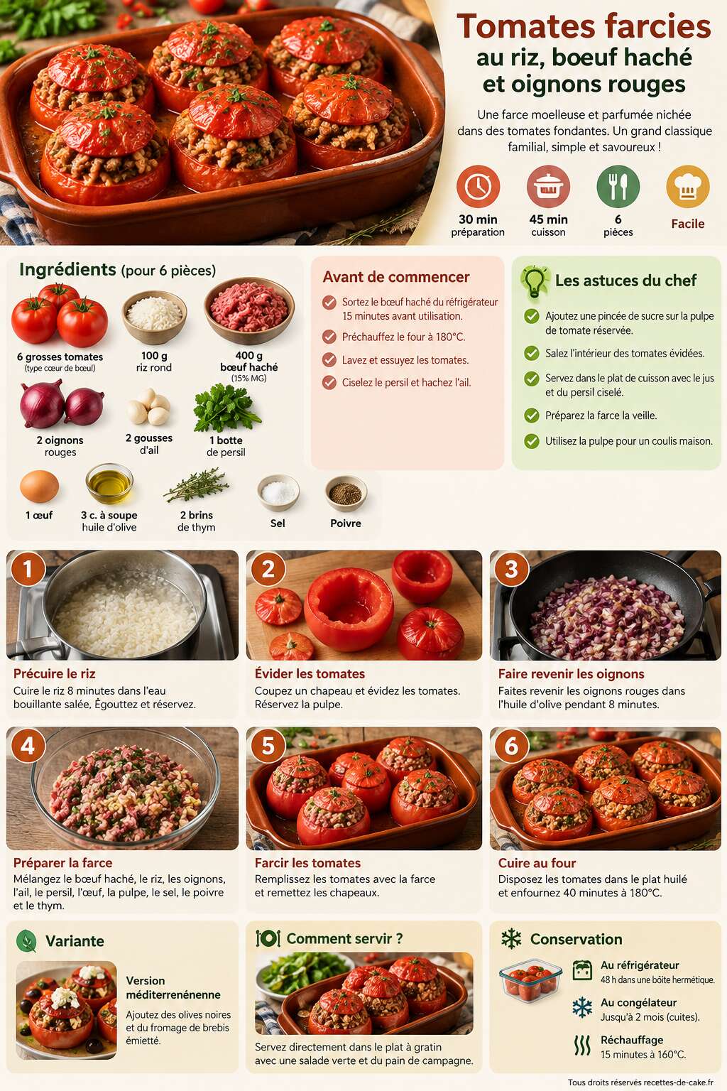 Fiche recette Tomates farcies au riz, boeuf haché et oignons rouges Fiche recette Tomates farcies au riz, boeuf haché et oignons rouges