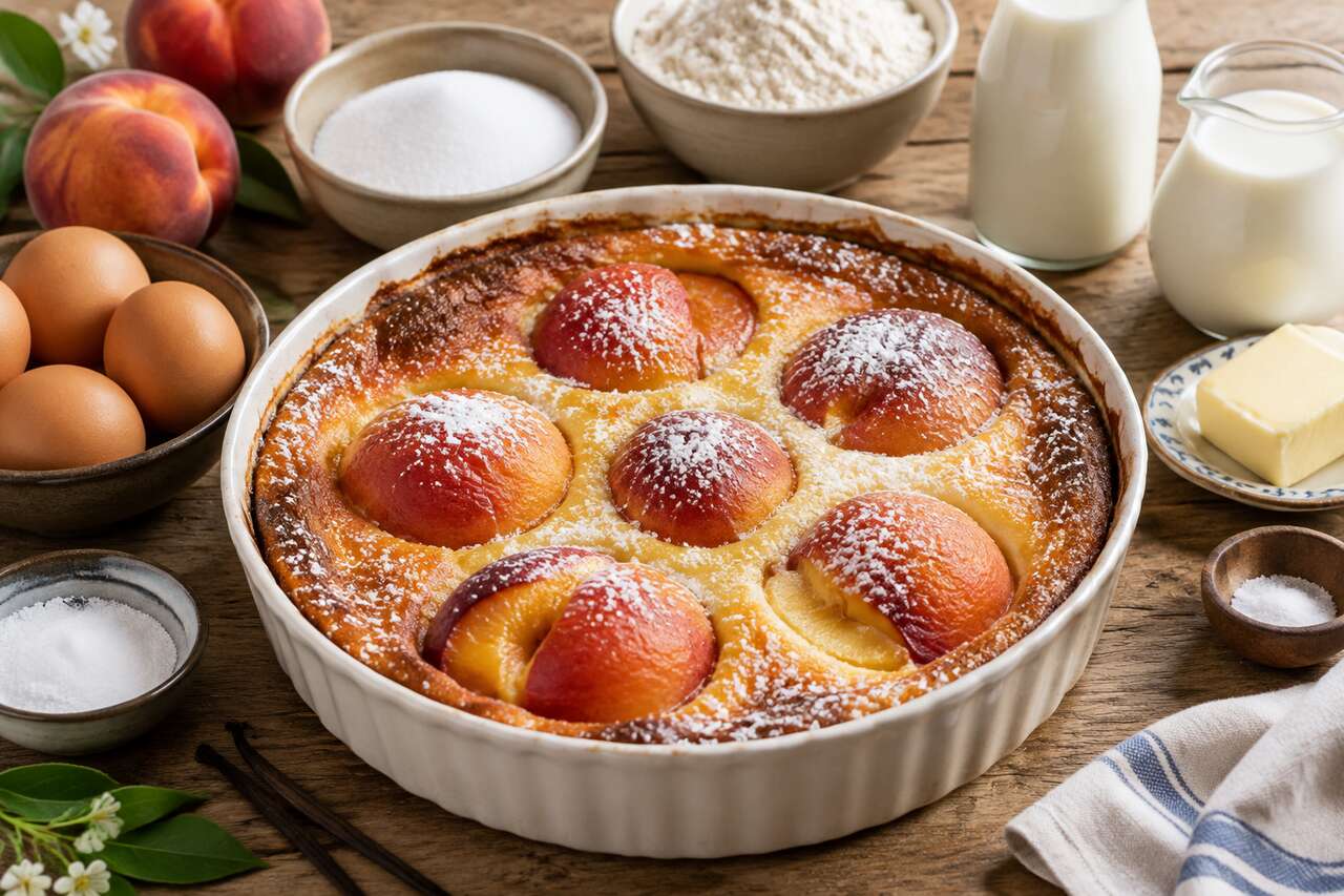 Recette clafoutis aux pêches moelleux