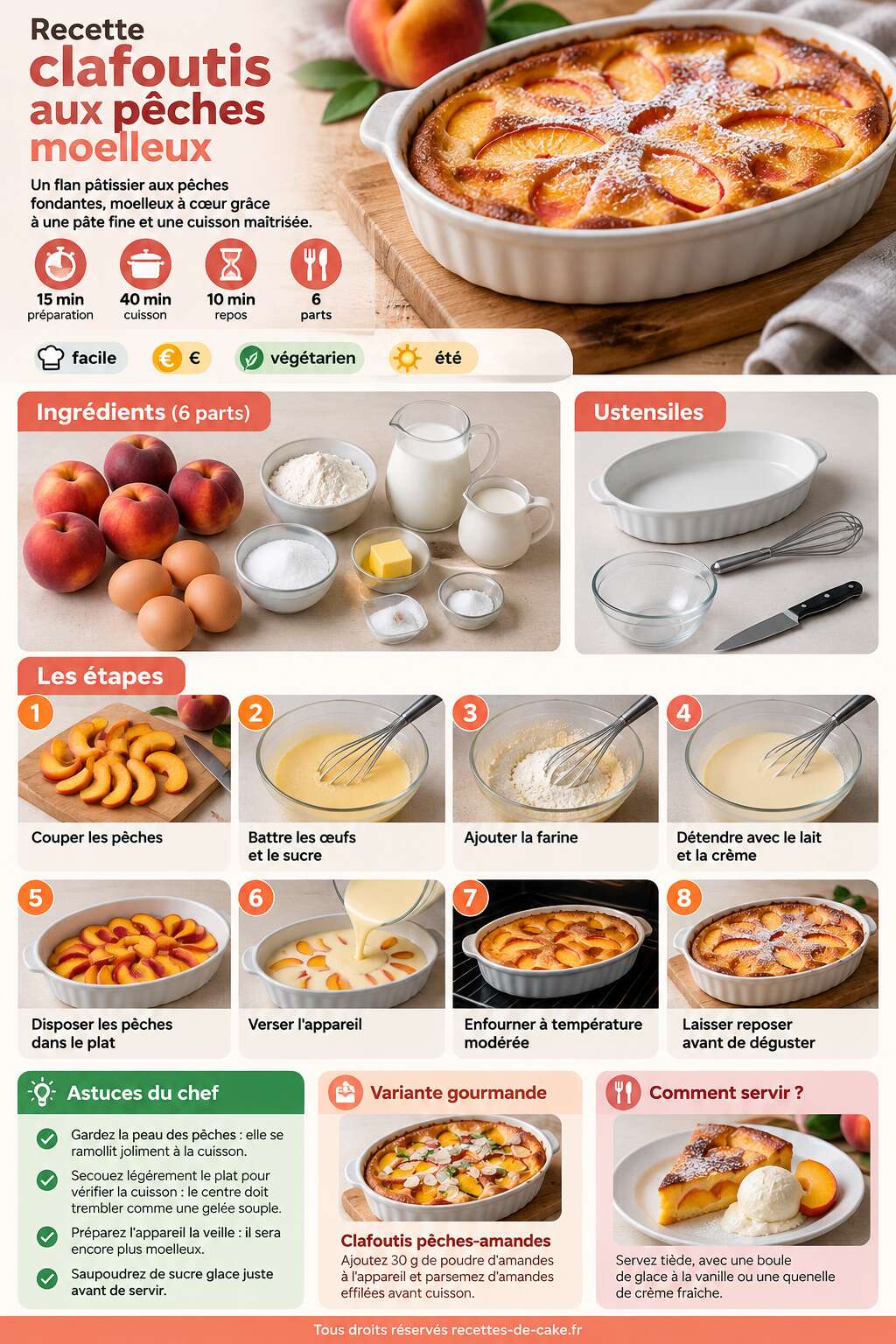 Fiche recette Recette clafoutis aux p&ecirc;ches moelleux