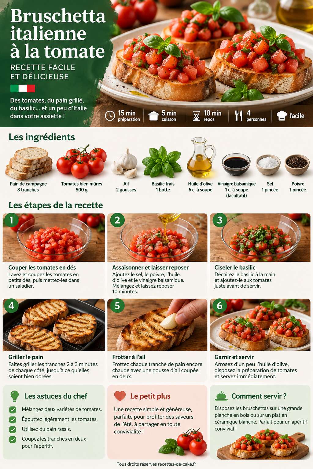 Fiche recette Bruschetta italienne à la tomate : recette facile et délicieuse Fiche recette Bruschetta italienne à la tomate : recette facile et délicieuse