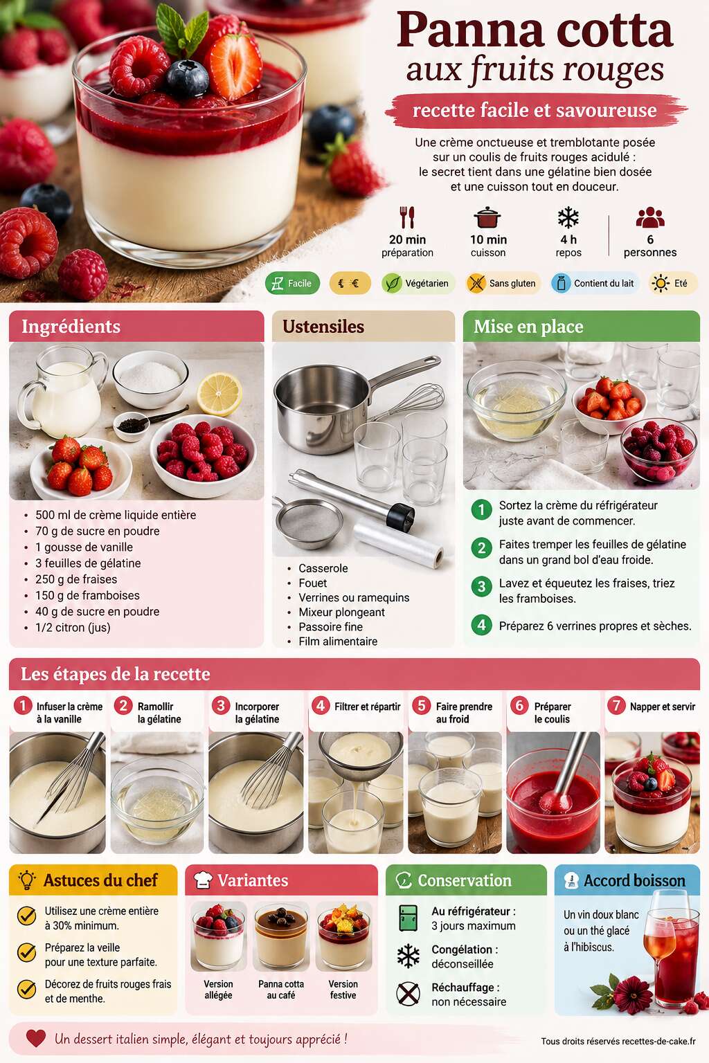Fiche recette Panna cotta aux fruits rouges : recette facile et savoureuse