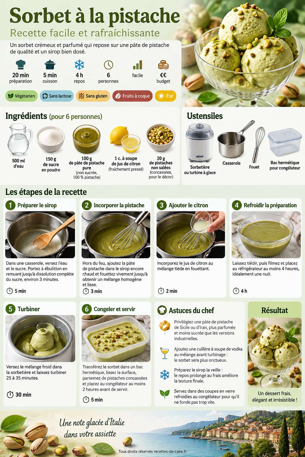Fiche recette Sorbet à la pistache : recette facile et rafraîchissante Fiche recette Sorbet à la pistache : recette facile et rafraîchissante