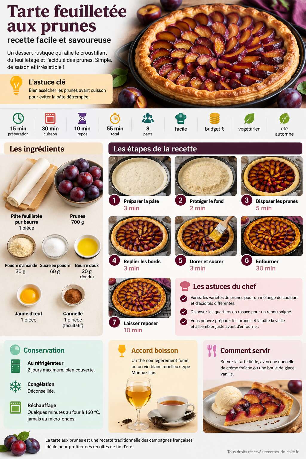 Fiche recette Tarte feuillet&eacute;e aux prunes : recette facile et savoureuse