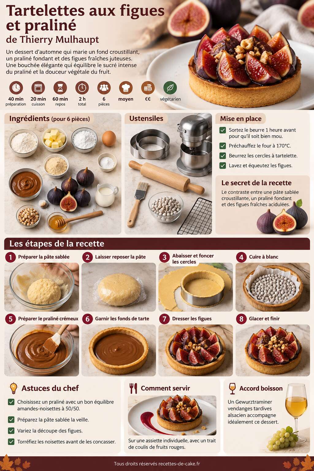 Fiche recette Tartelettes aux figues et pralin&eacute; de Thierry Mulhaupt