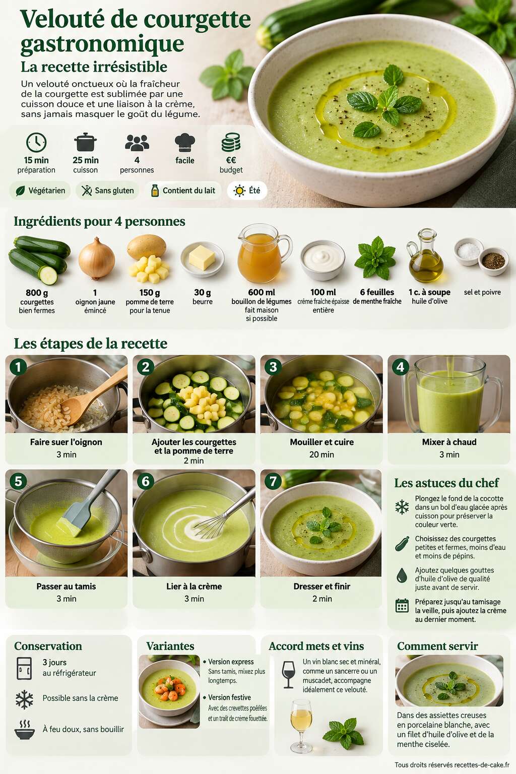 Fiche recette Velout&eacute; de courgette gastronomique : la recette irr&eacute;sistible