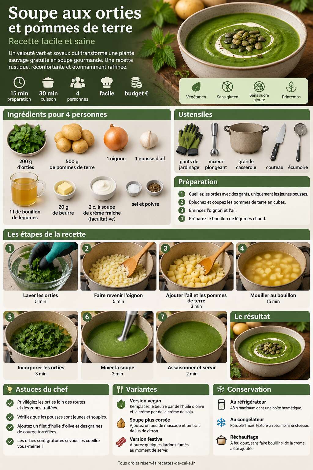 Fiche recette Soupe aux orties et pommes de terre : recette facile et saine Fiche recette Soupe aux orties et pommes de terre : recette facile et saine